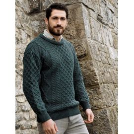 Pull Irlandais Pure Laine Aran Crafts Vert Mousse T.M
