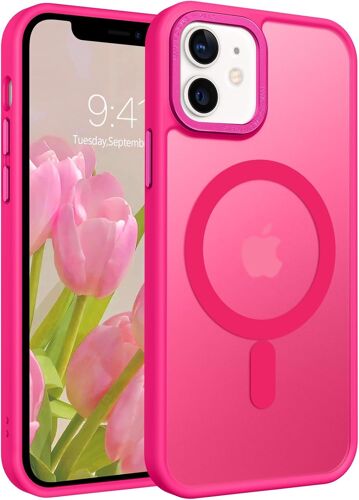 SJZG-Coque De Protection Magnétique Pour Iphone 12 Mini (5,4'') \U2013 Compatible Avec Magsafe \U2013 Mat \U2013 Anti-Chocs \U2013 Translucide \U2013 Rose Rouge