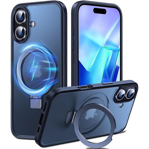 SJZG-3-En-1 Coque Pour 16 Avec Aimantée Support Anneau Bague, Compatible Avec Magsafe, No.1 Magnétique Protection Antichoc Militaire, Silicone Iphone 16 Case Béquille Pied Noir