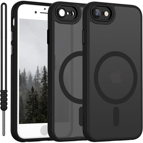 Sjzg-Coque Magnétique Pour Iphone Se 3/2 (2022/2020) Compatible Avec Magsafe, Étui Pour Iphone 7/8 Translucide Mat Coque Ultra Fine Silicone Anti-Glisse Résistant Aux Rayures, Noir