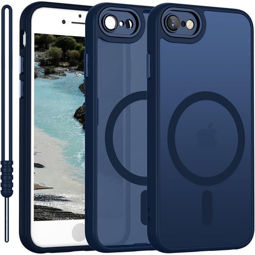 Sjzg-Coque Magnétique Pour Iphone Se 3/2 (2022/2020) Compatible Avec Magsafe, Étui Pour Iphone 7/8 Translucide Mat Coque Ultra Fine Silicone Anti-Glisse Résistant Aux Rayures, Bleu Foncé