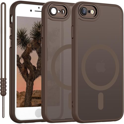 Sjzg-Coque Magnétique Pour Iphone Se 3/2 (2022/2020) Compatible Avec Magsafe, Coque Pour Iphone 7/8 Translucide Mat Case Ultra-Smince Silicone Anti-Dérapant Résistant Aux Rayures, Marron