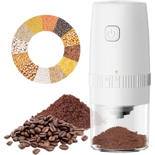 CHAAS-Moulin à café électrique ¿ Moulin à poivre et sel portable avec grossièreté réglable, moulin à grains de café automatique rechargeable par USB pour cuisine, barbecue, restaurant (blanc)