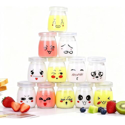 Jexnovashop-Pot Yaourt En Verre Avec Couvercle, 12 Pots Yaourt En Verre Avec Couvercles, Petit Pots En Verre Vide Pour Pour Yaourtière Multicuiseur Thermomix, Cookéo Yaourt Maison (100ml)