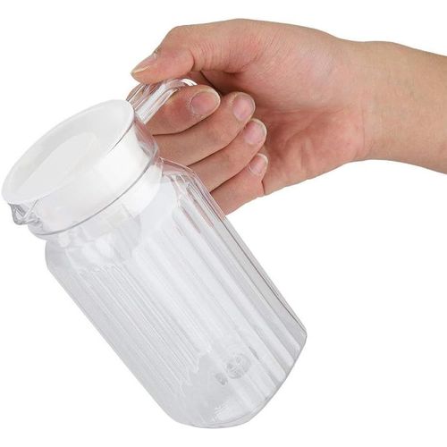 Cmws-Pichet En Plastique Verre À Boisson En Plastique Côtelé Pichet En Acrylique Transparent Bouteille De Jus Pichet À Jus D'eau Froide À Rayures Avec Couvercle Pour Bar (Taille: 500 Ml)