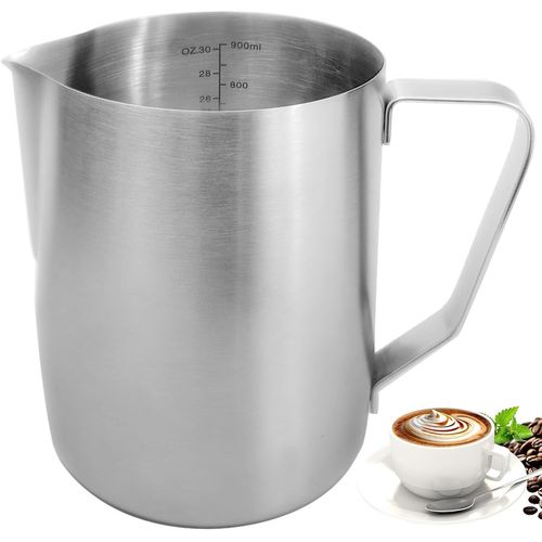 CHAAS-Pot à lait, 900 ml, en acier inoxydable, pour cappuccino et latté, graduation gaufrée, argent