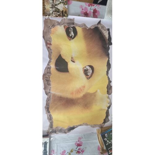 Stickers mural 3D Pikachu peluche – Regard craquant – Grand format 90 x 61 cm – Effet mur déchiré –pokémon 8
