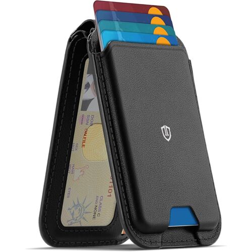 SJZG-Porte Carte Pour Magsafe Wallet, Portefeuille Magnétique En Cuir Véritable, [Support Réglable] [Rfid Blocage] [Forte Adhérence] Porte-Cartes Adhésifs Pour Iphone Série 16/15/14/13/12 - Noir