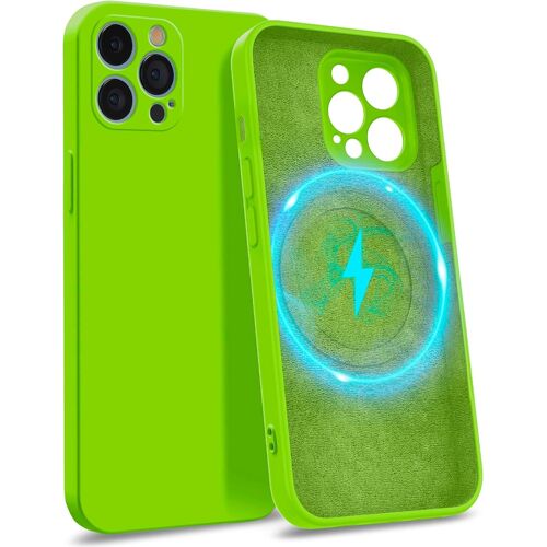 SJZG-Coque Pour Iphone 13 Pro Max [ Compatible Avec Magsafe - Quadruple Protection ] - Case Rigide Avec Doublure Microfibre & Protection Caméra - Cover Vert Fluo