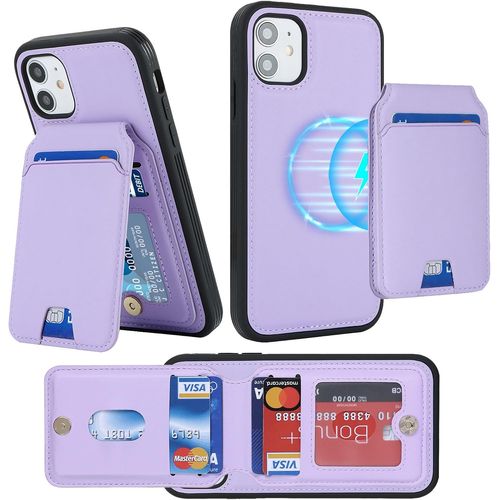 Sjzg-Coque Magnétique Pour Iphone 12 Mini - Compatible Avec Magsafe - Etui Iphone 12 Mini Portefeuille Avec Porte Carte - Housse En Cuir Pochette De Portefeuille Pour Iphone 12 Mini - Lilas