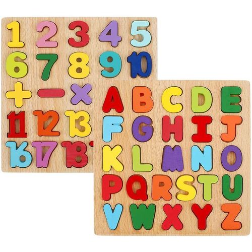 Ensemble de puzzles alphabet et chiffres en bois - 2 pièces