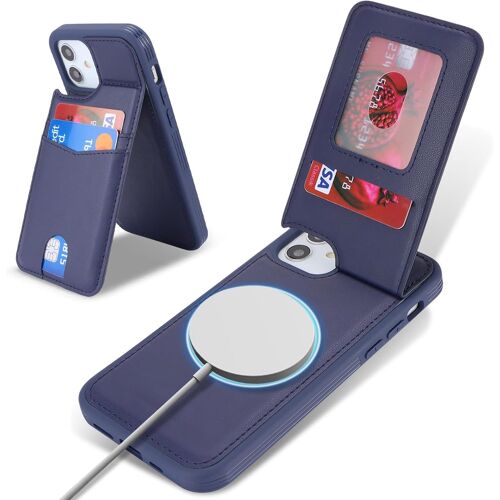 SJZG-For Coque Iphone 11 Compatible Avec Magsafe Etui Für Iphone 11 Avec Porte Cartes Coque Portefeuille Cuir Pour Femmes Et Hommes- Bleu Foncé