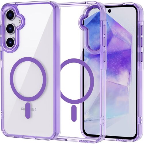 AEFJ-Coque pour Samsung Galaxy A55 5G Magnétique Compatible avec MagSafe Recharge sans Fil, Étui Transparent PC Dur Housse Arrière Anti-Rayures + TPU Bumper Antichoc, Violet