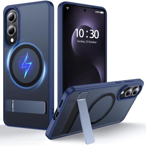 SJZG-Coque Pour Samsung Galaxy S25 Edge Avec Magsafe [Béquille Invisible][Charge En Position Debout][Militaire Antichoc] Pare-Chocs En Silicone Souple Mat Translucide Pour S25 Edge Mince, Bleu