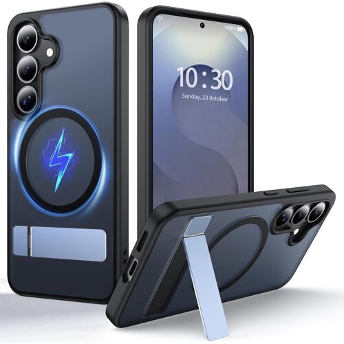 SJZG-Coque Pour Samsung Galaxy S25 Avec Magsafe [Béquille Invisible][Charge En Position Debout][Militaire Antichoc] Pare-Chocs En Silicone Souple Mat Translucide Pour S25 Mince, Noir