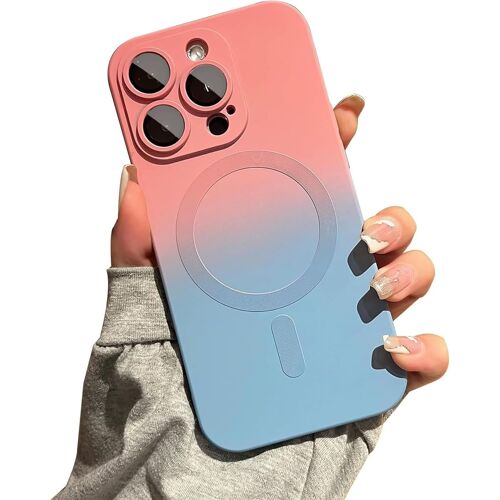 SJZG-Silicone Liquide Coque Magnétique Compatible Avec Iphone 16, Etui Avec Mag-Safe Case Faster Charging Ultra Léger Et Mince Avec Effet De Dégradé Housse De Protection Antichoc,Rose Bleu