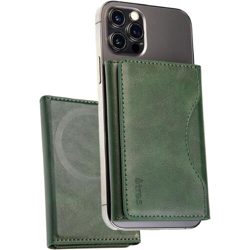 CAUC-TECHMADE Etres Portefeuille magnétique compatible avec MagSafe pour iPhone 16/15/14/13/12 série, porte cartes en PU leather, poche en espèces et 6 poches pour cartes, vert, Taille Unique