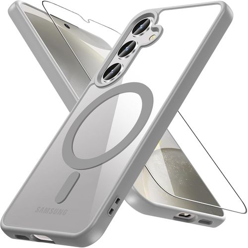 pour Coque Samsung S25/S24 Magnétique,Coque Samsung Galaxy S25/S24 avec Magsafe Verre Trempé Protection D'écran Antichoc Militaire Résistante Complète Bumper Housse Galaxy S25/S24-Gris