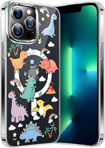 SJZG-Coque Pour Iphone 13 Pro Max Compatible Avec Magsafe, Housse Magnétique, Cover De Protection Arrière Résistante Aux Rayures Transparente Motif Dessin Animé Mignon, Terre De Dinosaures