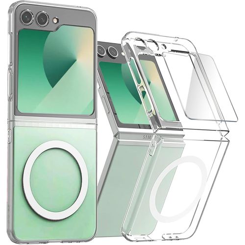 SJZG-Coque Pour Samsung Galaxy Z Flip 6 5G Compatible Avec Magsafe,Étui Transparent Samsung Z Flip 6 Case Housse [Avec Verre Trempé],Slim Intégrale Résistant Coque Pour Samsung Flip 6 2024,Clear