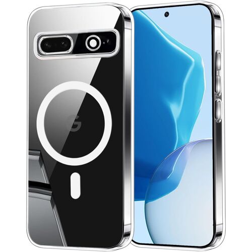 SJZG-Coque Pour Google Pixel 7A 5G Compatible Avec Magsafe, Étui Magnétique Transparent Avec Hybride Tpu Bumper + Pc Dur Arrière, Housse De Protection Antichoc Silicone Case, (Clair)