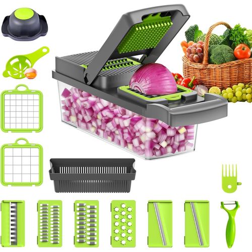 Chaas-14 In 1 Coupe Légumes,Coupe Légumes Multifonction,Coupe Cube Avec 8 Lames Interchangeables, Dicer Pour Raboter Les Fruits Légumes,Carotte,Pomme De Terre
