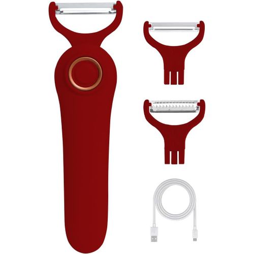 CHAAS-Fitdays Éplucheur Électrique Orbital Sans Fil | 3 Lames Inox Multifonctions (Pommes/Carottes) | Type-C Rechargeable & Léger | Sécurité Auto-Arrêt | Pour Cuisine/Camping (PL907-Rouge)