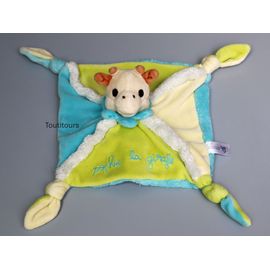 Doudou girafe Sophie plat carré bleu vert Vulli