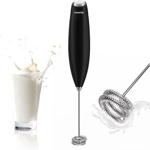 CFRY-Mousseur à lait électrique, Mousseur à lait à piles avec Fouet en Acier Inoxydable, Mini-mousseur à café pour le café, le Latte, le Cappuccino, le Matcha et le Chocolat Chaud,Noir