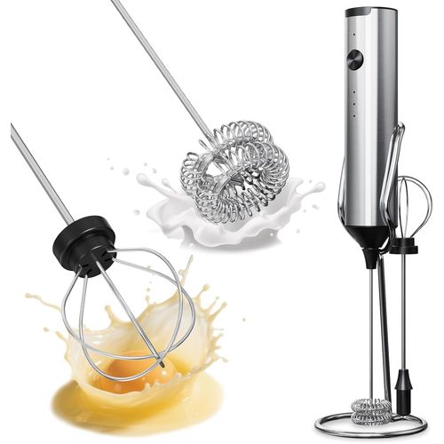 CFRY-Mousseur à lait portatif avec support en acier inoxydable, contrôle à 3 vitesses, fouet électrique rechargeable, mélangeur de boissons pour latte, cappuccino