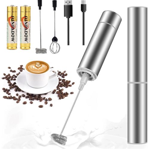 CFRY-Mousseur à Lait Électrique,Fouet Électrique,USB Inoxydable Mousseur Lait Rechargeable avec 3 Remplacement Têtes,Fouet Électrique pour Café,Latte,Cappuccino,Matcha