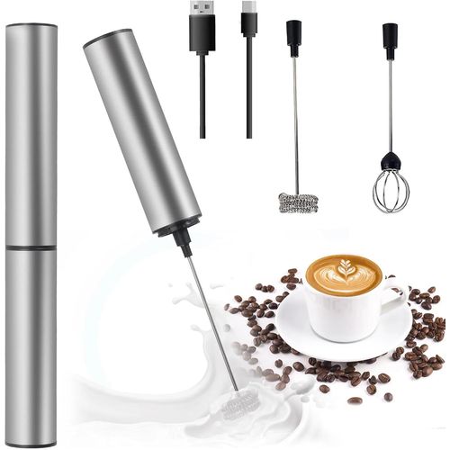 CFRY-Mousseur à Lait Électrique Rechargeable USB, Fouet Electrique 3 en 1 avec 3 Accessoires, 2 Vitesses - Pour Café Latte, Cappuccino, Cuisine, 800mAh