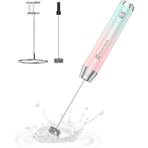 CFRY-Mousseur ¿¿ Lait ¿¿lectrique, Rechargeable Mousseur a Lait, Fouet en Acier Inoxydable, ¿¿tanche Portable Mini Mixeur 2 fouets pour Caf¿¿, Latte, Cappuccino, Matcha, Lunafro (avec Support)