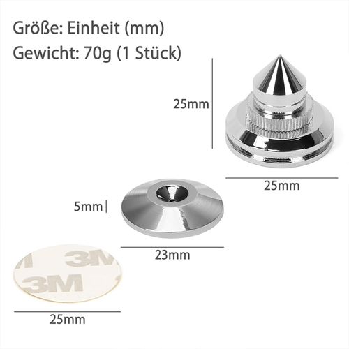 TIANYI-8 pièces de Pointes de Haut-Parleur argentées, Support de Haut-Parleur, Haut-Parleur HiFi Audio Amplificateur DAC CD Isolation Stands Cônes Pieds Antichoc Base Pad