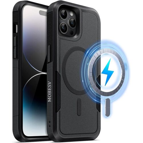 SJZG-Coque Magnétique Pour Iphone 14 Pro Max 6,7 Pouces, Étui Compatible Avec Magsafe, Housse De Téléphone Antichoc Mat Satiné (Noir)