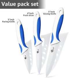 Bleu - Ensemble De Couteaux En Céramique, Couteau De Chef Utilitaire Pour Trancher, Lame En Zircone Blanche Avec Éplucheur Couteau De Cuisine Pour Fruits Et Légumes
