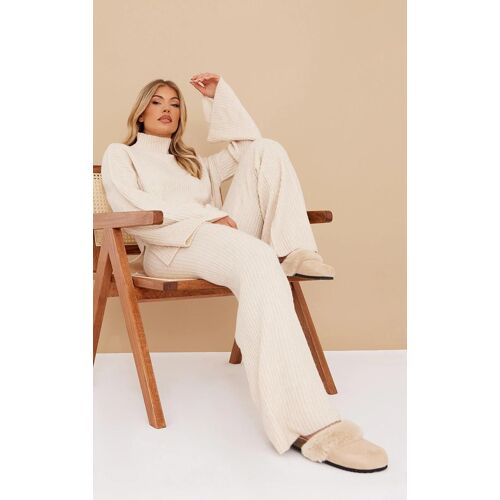 Pantalon Large Avoine En Maille Tricot Côtelée Luxe, Avoine
