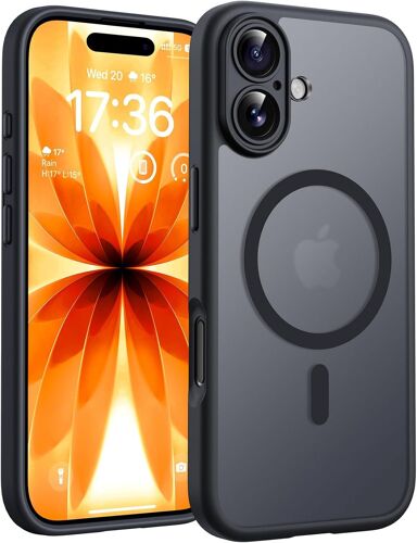 JGD-Coque Magnétique pour iPhone 17 6,3 Pouces, Compatible avec MagSafe, Anneau Magnétique Intégré, Protection de l'objectif améliorée, Coque Mat Translucide Fine Antichoc, Noir