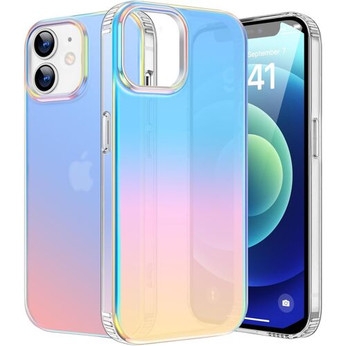 KALANKA-Coque Iris¿¿e pour iPhone 12 ou 12 Pro, ¿¿tui Dos Mate Translucide Fluorescente Color¿¿e L¿¿g¿¿re Antichoc Paillettes Housse pour Femmes et Filles, Iridescente