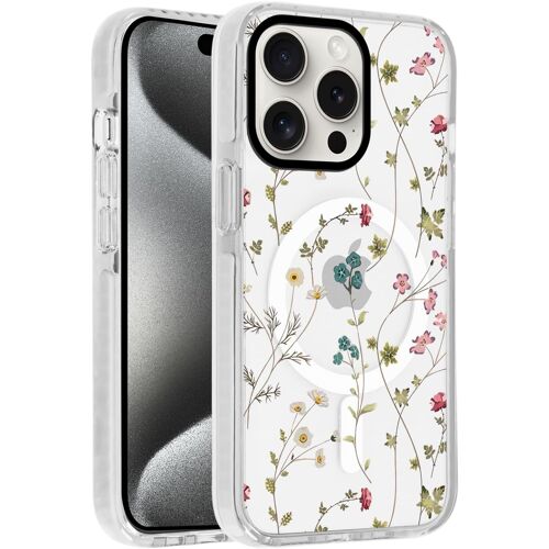 SJZG-Coque Magnétique Pour Iphone 15 Pro Max 6,7"", Aesthetic Fleur Motif Étui Transparent Compatibilité Avec Magsafe Case Anti-Rayures Pc Arrière Housse Silicone Antichoc Tpu Protection Cover, 07
