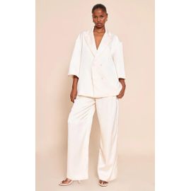 Pantalon Coupe Tailleur Large En Matière Satinée Crème, Crème