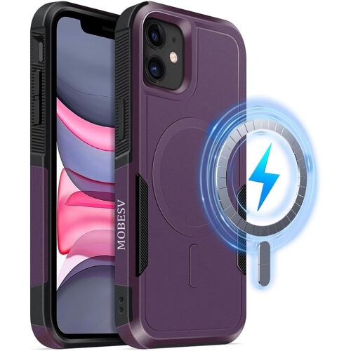 SJZG-Coque Magnétique Pour Iphone 11 6,1 Pouces, Étui Compatible Avec Magsafe, Housse De Téléphone Antichoc Mat Satiné (Bordeaux)