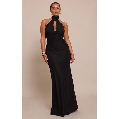 Sculpt Robe Mi-Longue Col Licou Décolleté Plongeant En Mousseline De Soie Olive, Noir