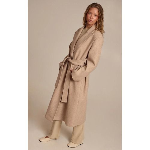 Manteau Avoine À Simple Boutonnage Avec Ceinture À Nouer En Effet Laine Mi-Long, Avoine