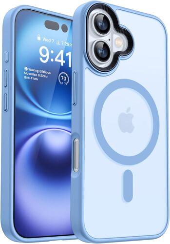KALANKA-Coque Magnétique pour iPhone 16 (6,1 Pouces), Compatible avec MagSafe,[Toucher Doux et Soyeux] Housse Mat Translucide,Bleu Clair
