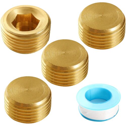 KALANKA-4 Pièces G3/8 Hexagone Intérieur Bouchon Laiton Mâle, Bouchons de Tuyau Hexagonaux en Laiton, Bouchons de Tuyau Bouchon en Laiton, avec Ruban de Matière Première