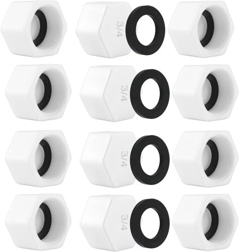 KALANKA-Bouchons de Tuyau Bouchon Tadiateur 3/4" Capuchon Fileté de Fermeture avec Filetage Intérieur Capuchon de Vis Bouchon Robinet avec Disques de Support de Tuyau 12 Pcs