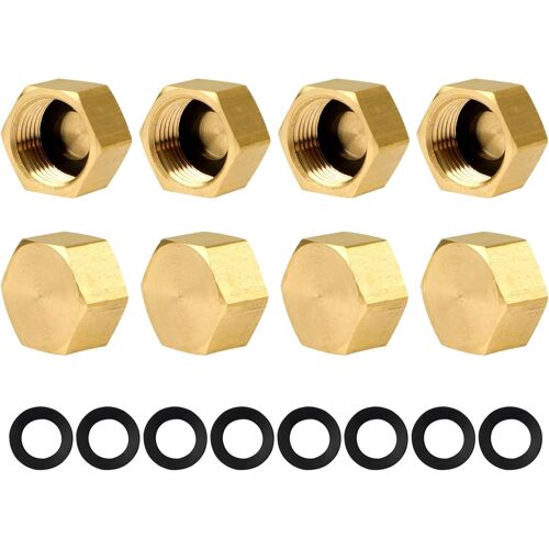 Lot de 8 bouchons d'obturation hexagonaux en laiton avec joints en caoutchouc-3/8""-Pour conduite d'eau de jardin