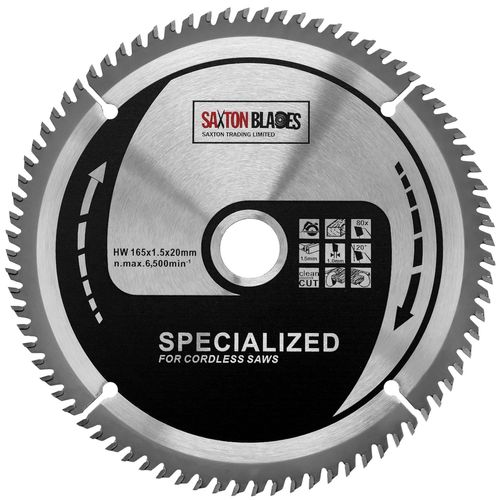 Saxton Lame de scie circulaire sans fil 165 mm x 80 dents TCT à coupe fine Compatible avec Dewalt Makita Bosch