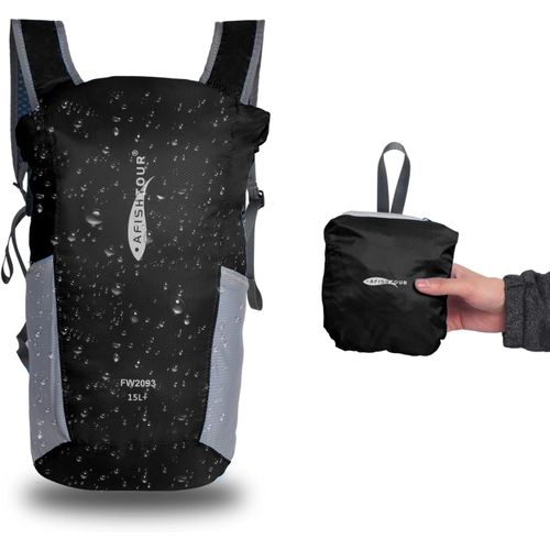 Gerg-Sac À Dos De Randonnée Ultraléger Et Imperméable Pour Homme Et Femme, Sac À Dos De Randonnée Pliable De 15 L, Avec Fermeture À Enrouler, Pour Cyclisme, Camping, Ski, Bateau, Noir , L